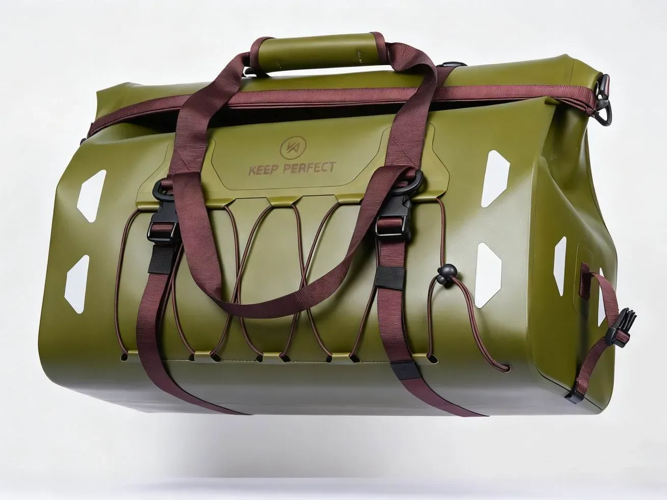 Exploded drawing of a camera bag showing polyethylene wall panels and a moulded EVA base