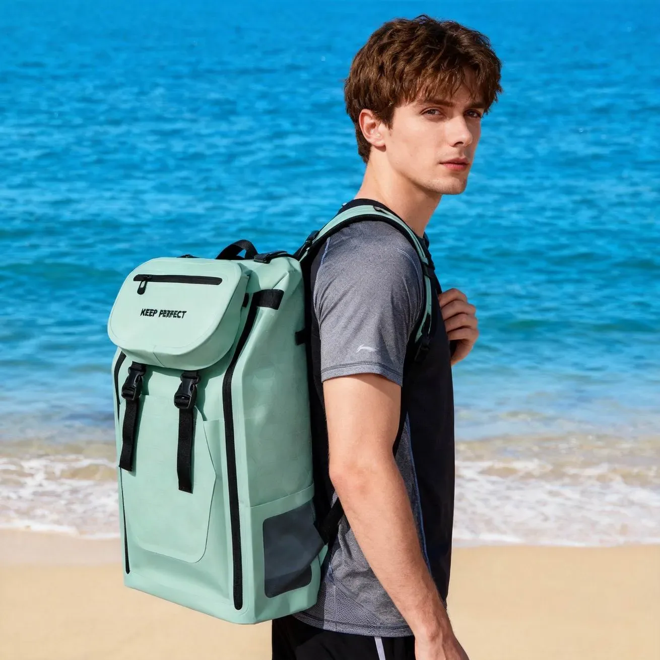Four drawstring bags of different constructions laid out together: a 70 gsm non-woven single-occasion bag, a 210D polyester bag with grommets on a reinforced hem, a 210D nylon ripstop bag with a worked eyelet, and a 10 oz canvas bag with a double-turned hem and a bar-tack at each end