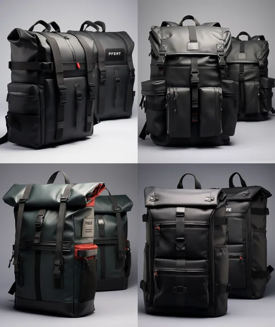 Document set for one custom bag programme laid out together: a quotation, an ISO 2859-1 inspection report and a folder of compliance certificates